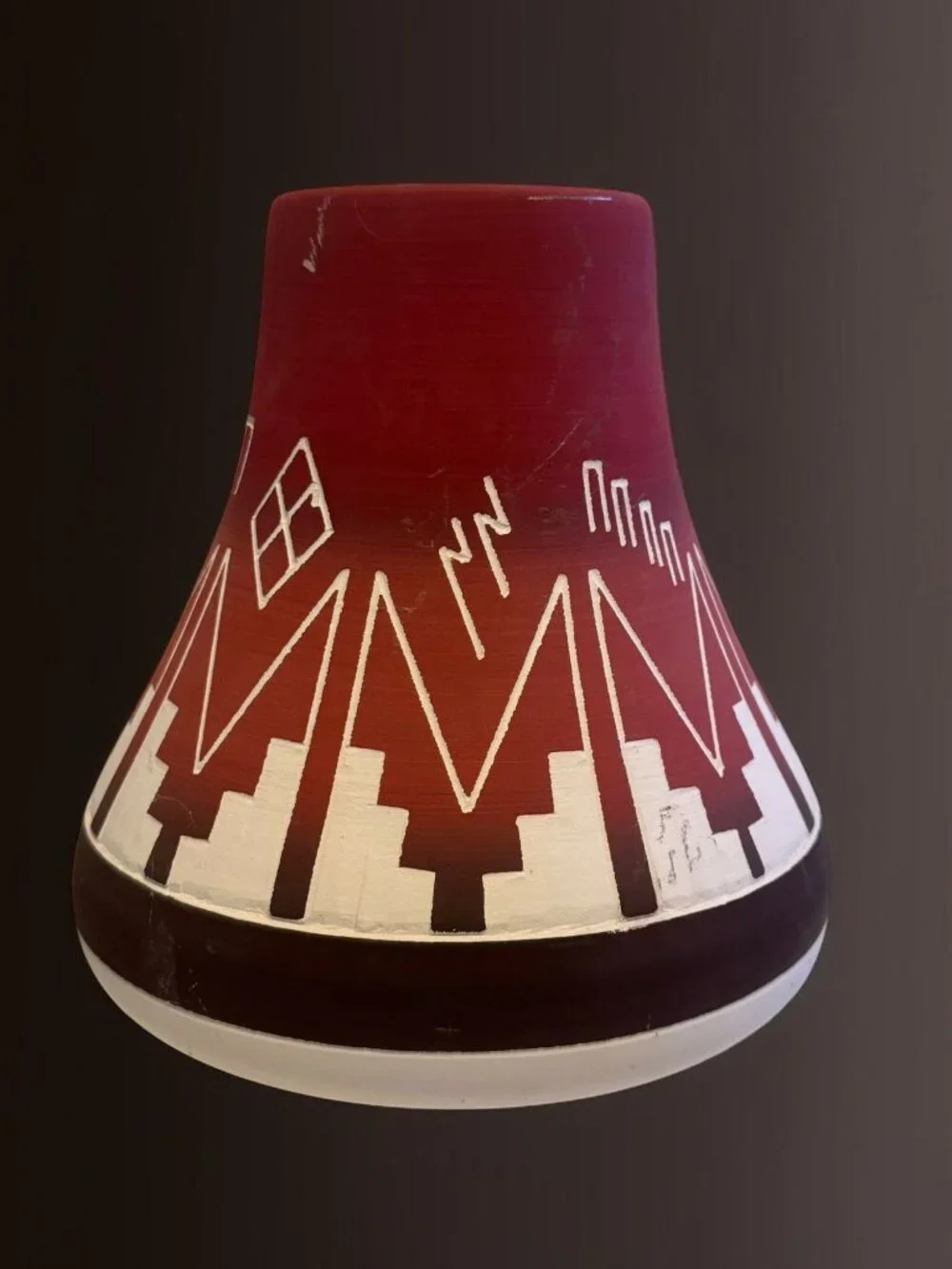 Southwestern Ceramic Pottery Vase With Geometric Design - Signed High Elk Sioux